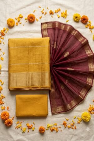 Mustard & Maroon Tussar Silk