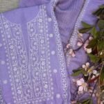 Lavender Mul Chanderi Fine Chikankari Cut Dana , Neck & Front Panel Design With Butas All Over.