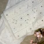 White Viscose Georgette Chikankari Shadow With Mukaish Pitta Work Kurti Fabric & Dupatta
