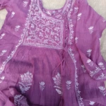 Plum Purple Angrakha  Mul Chanderi Chikankari  detailed white- on- purple threadwork with Sequins & Cut dana