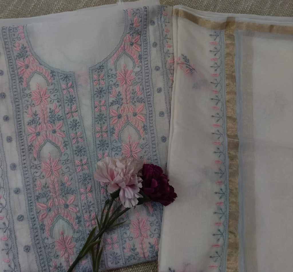 Ivory Mul Chanderi with fine Chikankari