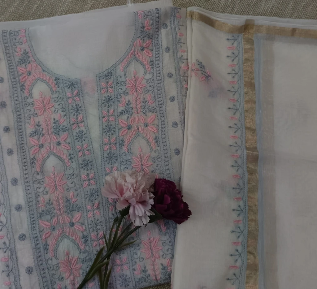 Ivory Mul Chanderi with fine Chikankari