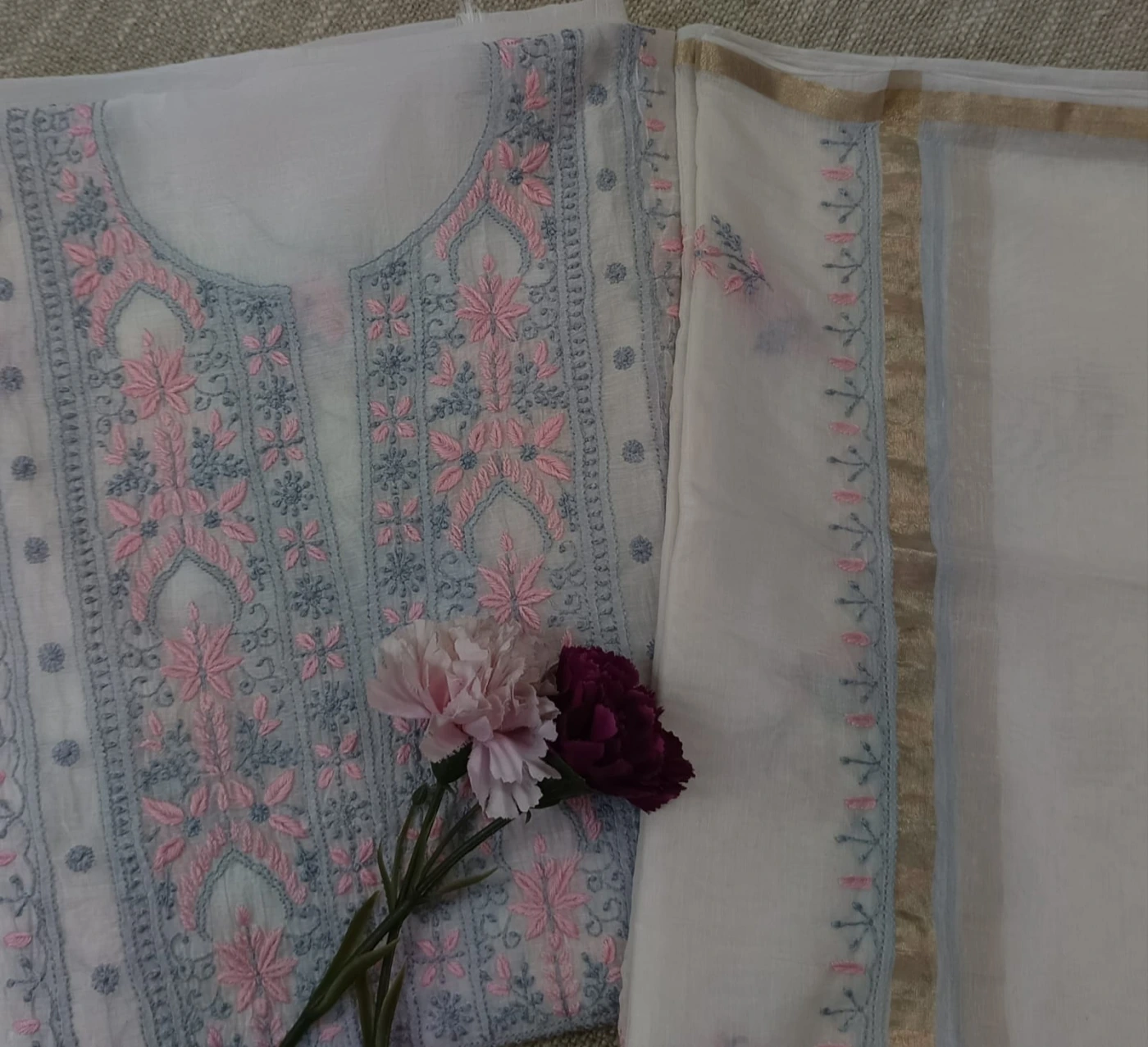 Ivory Mul Chanderi with fine Chikankari